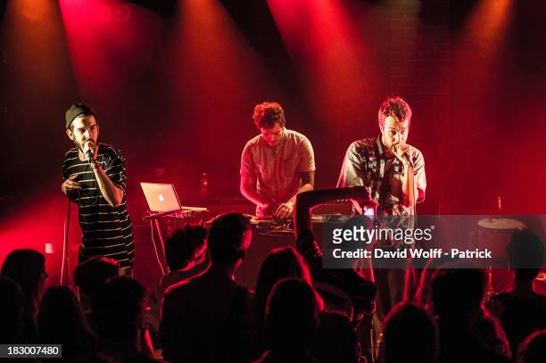 Le dindon and Ceo from Hippocampe Fou perform at La Maroquinerie on October 3, 2013 in Paris, France.