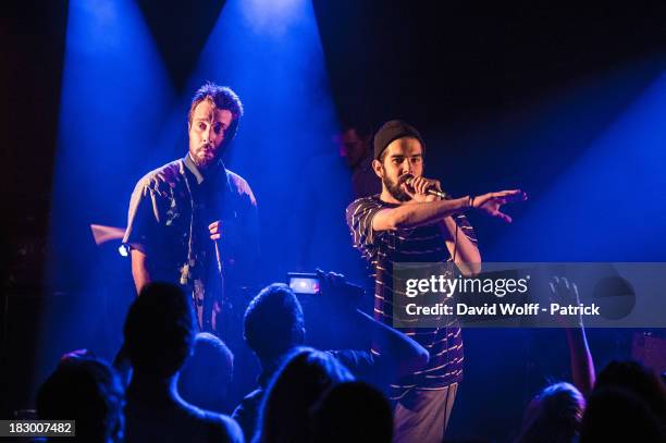 Le dindon and Ceo from Hippocampe Fou perform at La Maroquinerie on October 3, 2013 in Paris, France.