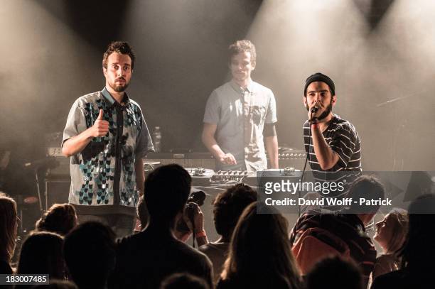 Le dindon and Ceo from Hippocampe Fou perform at La Maroquinerie on October 3, 2013 in Paris, France.