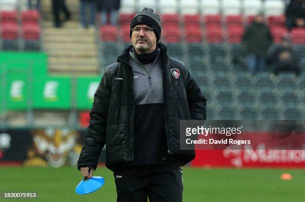 Dan McKellar, the head coach of Leicester Tigers looks on during the Gallagher Premiership Rugby match between Leicester Tigers and Newcastle Falcons...