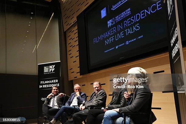 Eugene Hernandez, Henry Bean, Larry Gross, Naomi Foner and Andrea Arnold attend the Story Creation and the Artistic Process panel at Elinor Bunin...