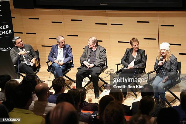Eugene Hernandez, Henry Bean, Larry Gross, Naomi Foner and Andrea Arnold attend the Story Creation and the Artistic Process panel at Elinor Bunin...