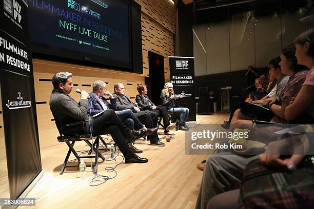 Eugene Hernandez, Henry Bean, Larry Gross, Naomi Foner and Andrea Arnold attend the Story Creation and the Artistic Process panel at Elinor Bunin...