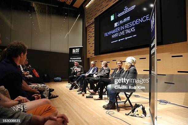 Eugene Hernandez, Henry Bean, Larry Gross, Naomi Foner and Andrea Arnold attend the Story Creation and the Artistic Process panel at Elinor Bunin...