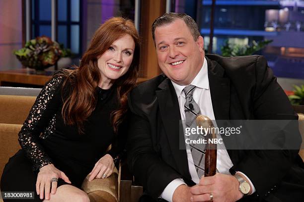 Episode 4542 -- -- Pictured: Actress Julianne Moore and actor Billy Gardell during a commerical break on October 3, 2013 --
