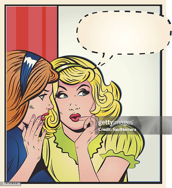 gossiping comic vintage mädchen - klatsch stock-grafiken, -clipart, -cartoons und -symbole