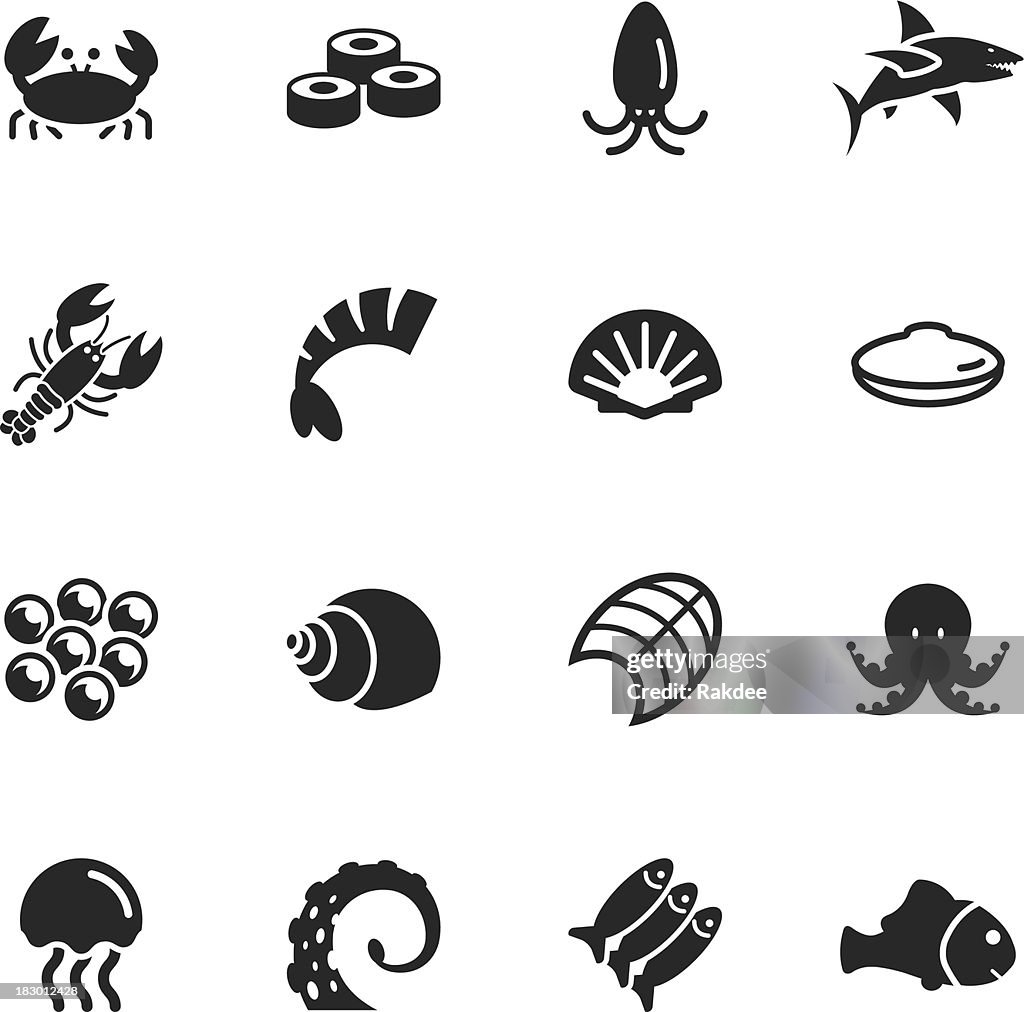 Meeresfrüchte-Silhouette Icons