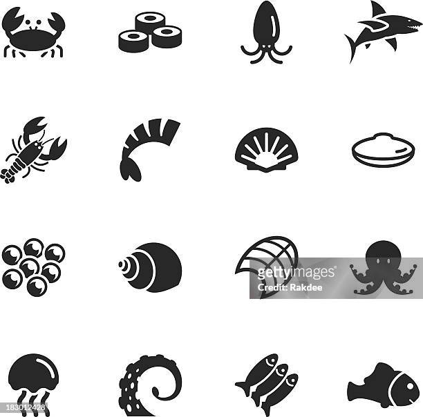 seafood silhouette icons - sea urchin stock illustrations