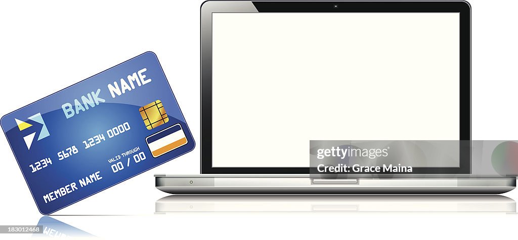 Credit Computer Computer Laptop With Credit Card Vector High-Res Vector Graphic - Getty ...