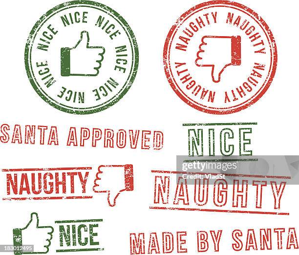 ilustrações de stock, clip art, desenhos animados e ícones de naughty ou nice selos de borracha - polegar para baixo