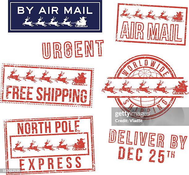 weihnachts-mail-briefmarken - luftpost stock-grafiken, -clipart, -cartoons und -symbole