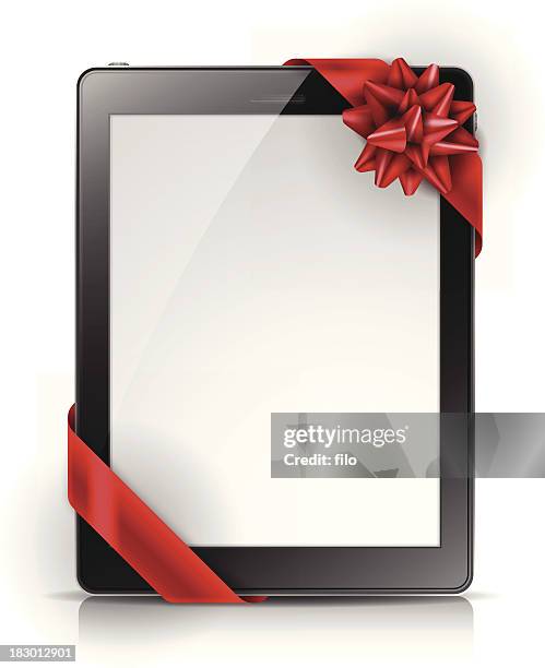 tablet gift background - red christmas bows stock illustrations
