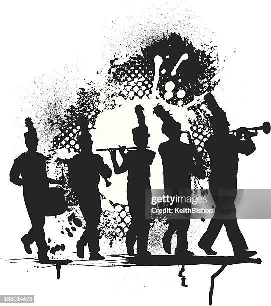 bildbanksillustrationer, clip art samt tecknat material och ikoner med marching band grunge graphic - drummer silhouette