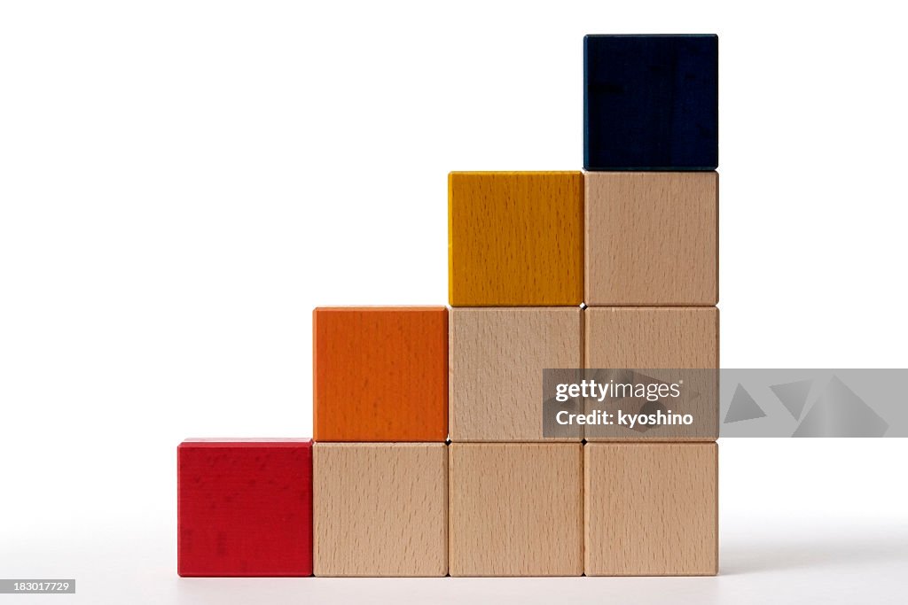 Isolated shot of bar chart from blocks on white background