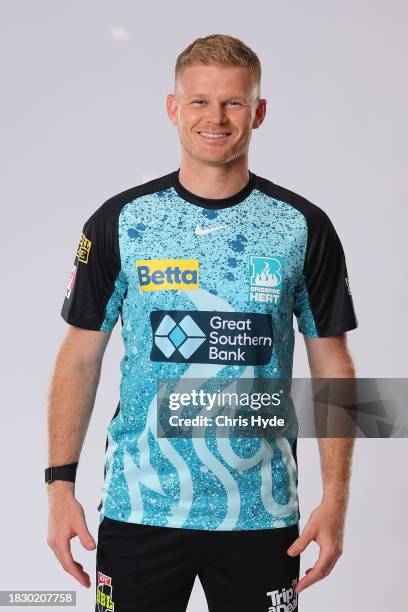 Sam Billings poses during the Brisbane Heat BBL Headshots Session at on Dec 4, 2023 in Brisbane, Australia.