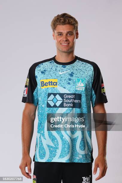 Spencer Johnson poses during the Brisbane Heat BBL Headshots Session at on Dec 4, 2023 in Brisbane, Australia.