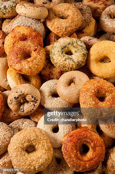 assorted bagels - bagels stock pictures, royalty-free photos & images