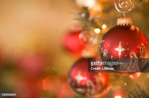 nativity scene christmas ornaments - religion stockfoto's en -beelden