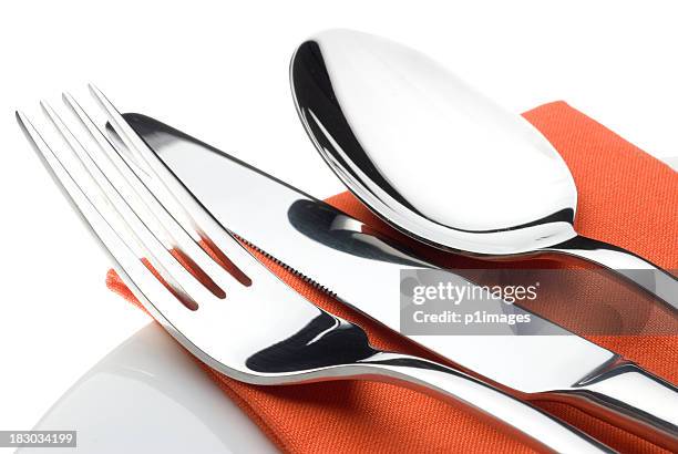 knife, fork and spoon - eetgerei stockfoto's en -beelden