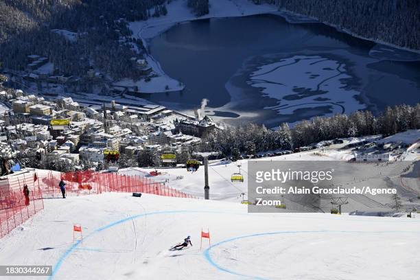 Mikaela Shiffrin of Team United States in action during the Audi FIS Alpine Ski World Cup Women's Downhill Training on December 7, 2023 in St Moritz,...