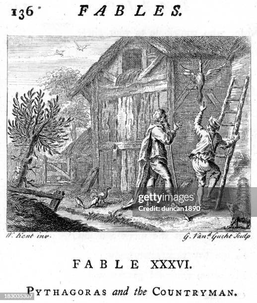 fable pythagoras and the countryman - pythagoras stock illustrations