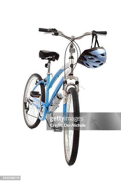 blue bicycle - bike white background stockfoto's en -beelden