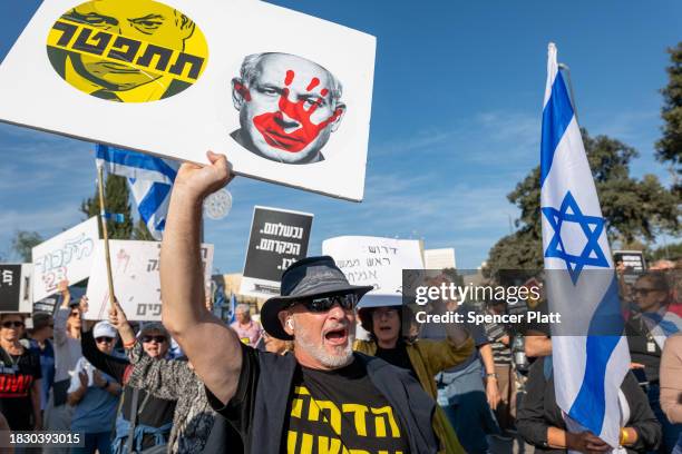 Protestors led by bereaved families, and families of hostages, rally against Prime Minister Benjamin Netanyahu during a protest over the October 7th...