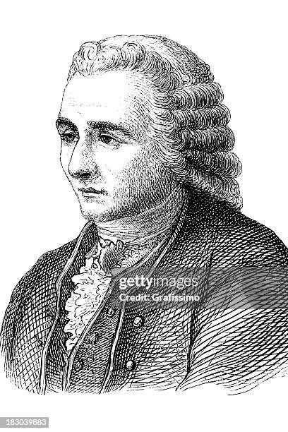 engraving of jean jacques rousseau from 1870 - jean jacques rousseau stock illustrations