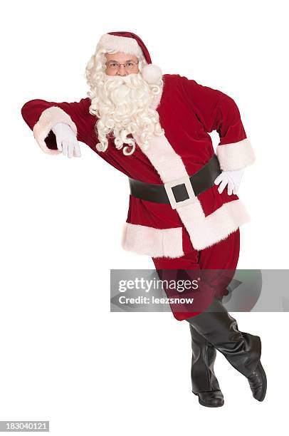 santa claus leaning, with a white background - kerstman stockfoto's en -beelden