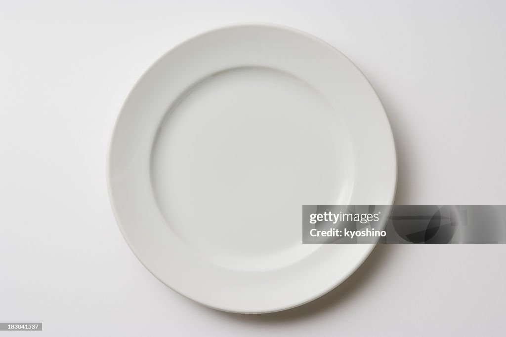 Isolated shot of white plate on white background