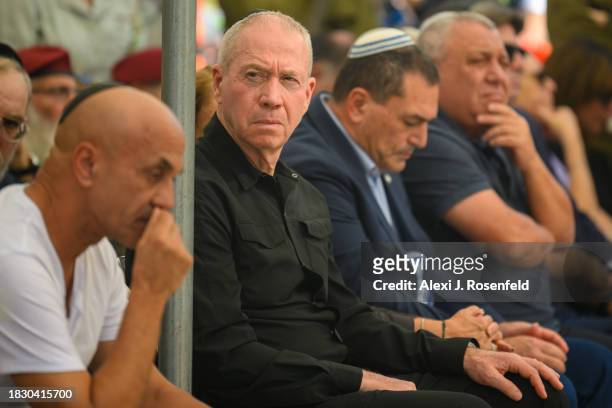 Minister of Defence Yoav Gallant reacts for Col. Asaf Hamami, commander of Gaza Division's Southern Brigade, during his funeral at the Kiryat Shaul...