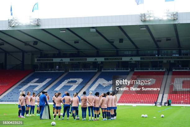 General view inside the stadium during a training session at Hampden Park on December 04, 2023 in Glasgow, Scotland.