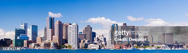 panoramic view of the downtown boston city skyline usa - boston massachusetts stock pictures, royalty-free photos & images