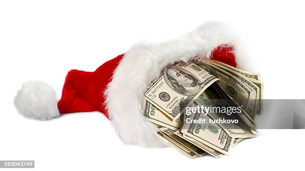 santa's hat - christmas cash stock pictures, royalty-free photos & images