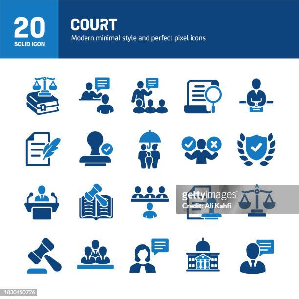 court solid icons. containing law, legal, justice, judgement solid icons collection. vector illustration. for website design, logo, app, template, ui, etc. - gavel logo stock illustrations