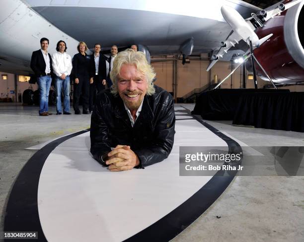 Virgin Group Founder Sir Richard Branson and Virgin Galactic team with newly acquired 747-400 aircraft named Cosmic Girl,, December 3, 2015 in San...