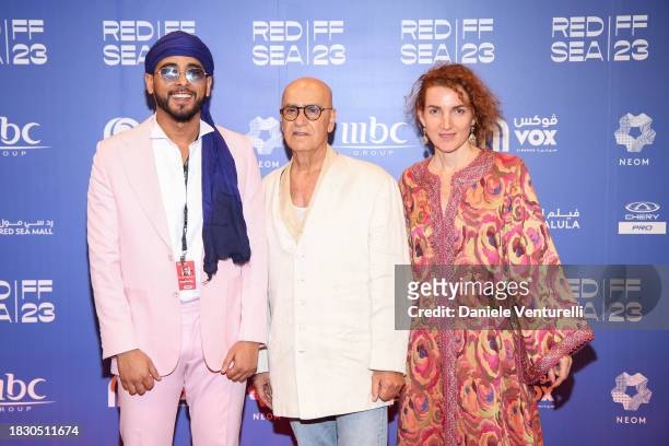 Mohammed Atef, Abdelhai Laraki and Caroline Locardi attend the screening of "Fez Summer '55" during the Red Sea International Film Festival 2023 at...