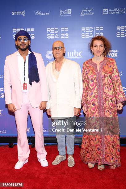 Mohammed Atef, Abdelhai Laraki and Caroline Locardi attend the screening of "Fez Summer '55" during the Red Sea International Film Festival 2023 at...