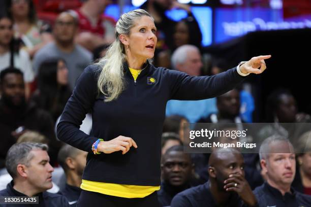 Assistant coach Jenny Boucek of the Indiana Pacers reacts during the second quarter of the game against the Miami Heat at Kaseya Center on November...