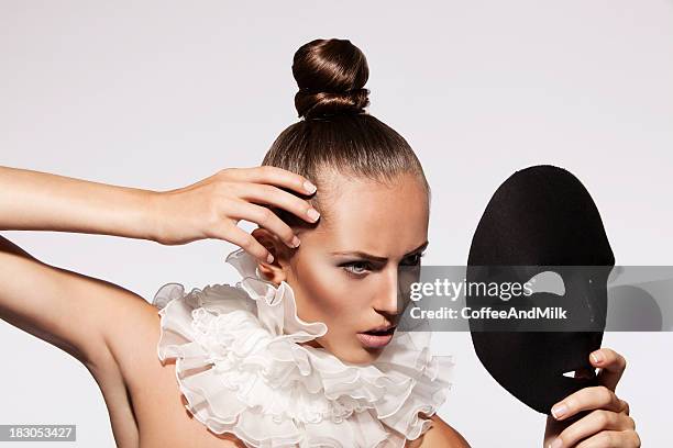 beautiful woman with mask - collar stock pictures, royalty-free photos & images
