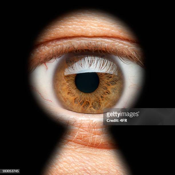 man looking through keyhole (xxl) - looking through keyhole stock pictures, royalty-free photos & images