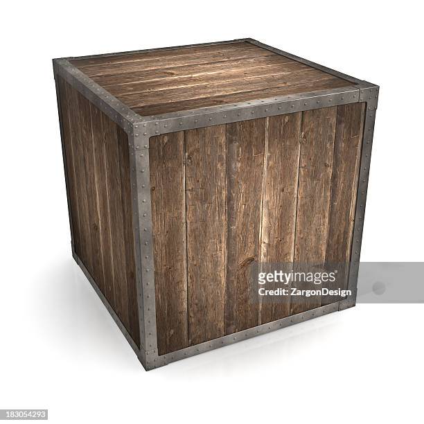 a wooden crate with metal edges - metal box stock pictures, royalty-free photos & images