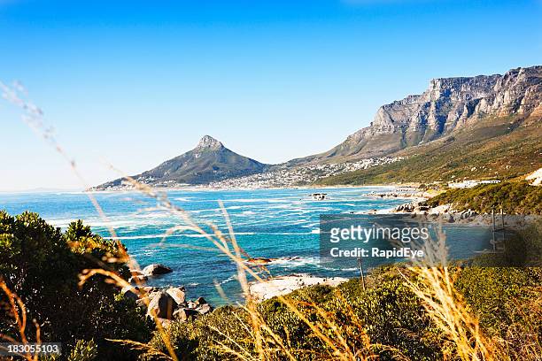 looking towards lions head, cape town, across the atlantic ocean - table mountain stock pictures, royalty-free photos & images