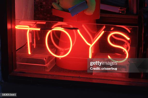 neon toy sign - toy store stock pictures, royalty-free photos & images