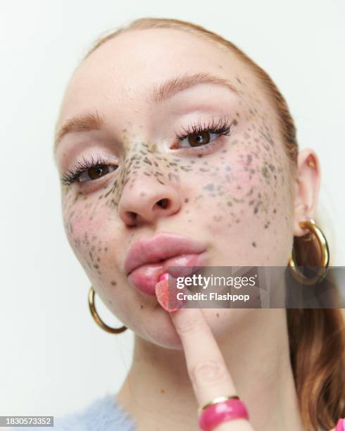 studio beauty portrait of a gen z woman. - nail varnish stock pictures, royalty-free photos & images