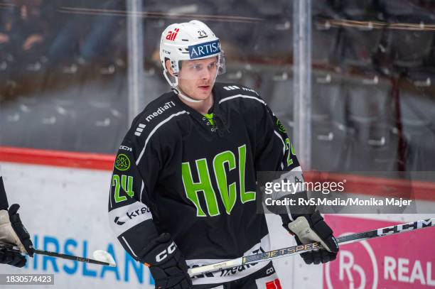 Arttu Ruotsalainen of HC Lugano warms up prior the National League match between Lausanne HC and HC Lugano at Vaudoise Arena on December 2, 2023 in...