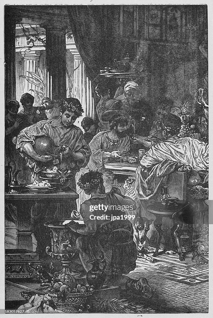 19th century illustration of Roman banquette