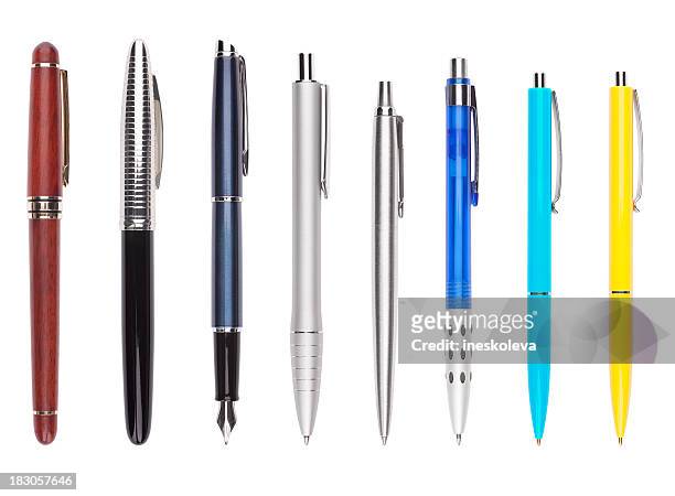 set of eight different pens (clipping path) - pen schrijfgerei stockfoto's en -beelden