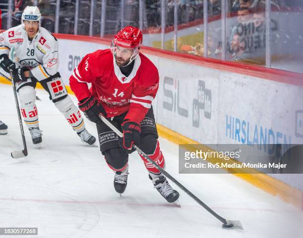 Jason Fuchs of Lausanne HC in action during the National League match between Lausanne HC and HC Lugano at Vaudoise Arena on December 2, 2023 in...