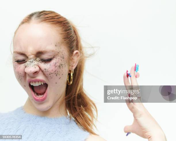 studio beauty portrait of a gen z woman. - european appearance stock pictures, royalty-free photos & images